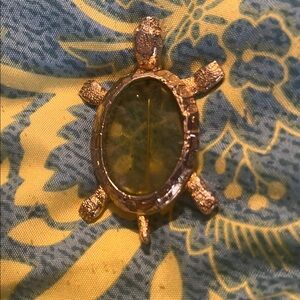 Gold Turtle Pendant with Yellow Gem